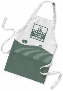 Manor Farm branding applied to aprons for use by the catering team.